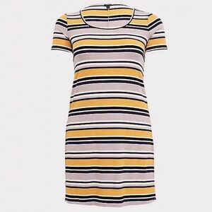 Torrid Yellow Multi Stripe Ribbed T-Shirt Dress Size 1X Rib Bodycon Stretch Boho